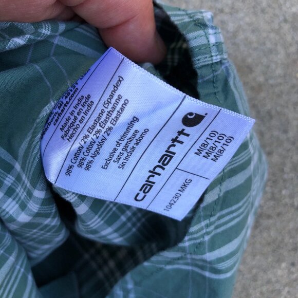 Vintage CARHARTT Button Up Shirt MEDIUM Women's Green Plaid Cotton Long Sleeve - Picture 7 of 10